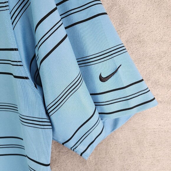 Mens Nike Golf Polo Shirt Blue Striped Fit Dry Short Sleeve Swoosh Size XXL - Picture 2 of 9